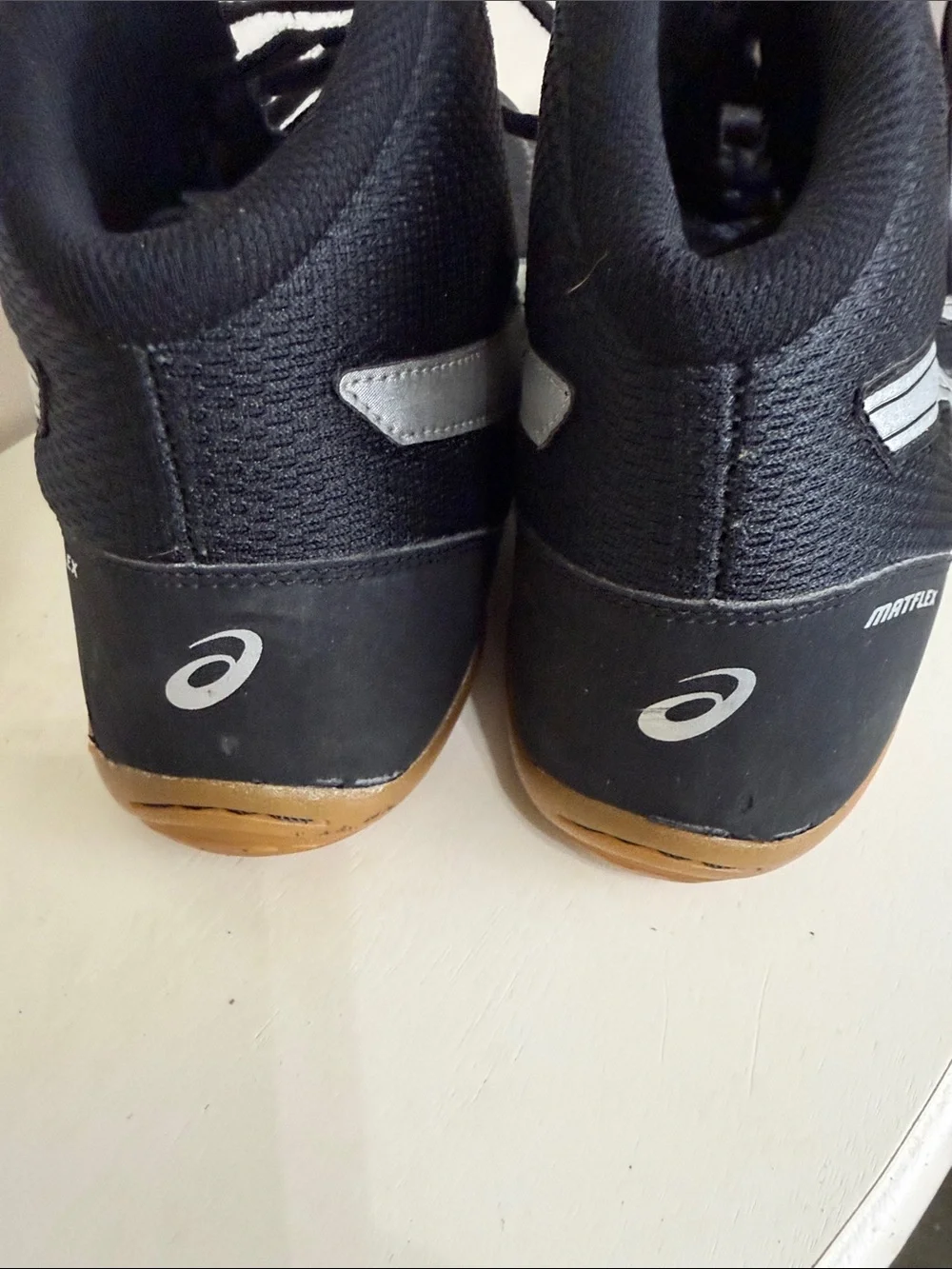 (2383) Asics Matflex Black and White High-Top Athletic Wrestling Shoes, Size: 14
